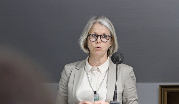 Marie Hauge (MDG) på talarstolen i kommunestyret. (Foto: Kjetil Vasby Bruarøy)