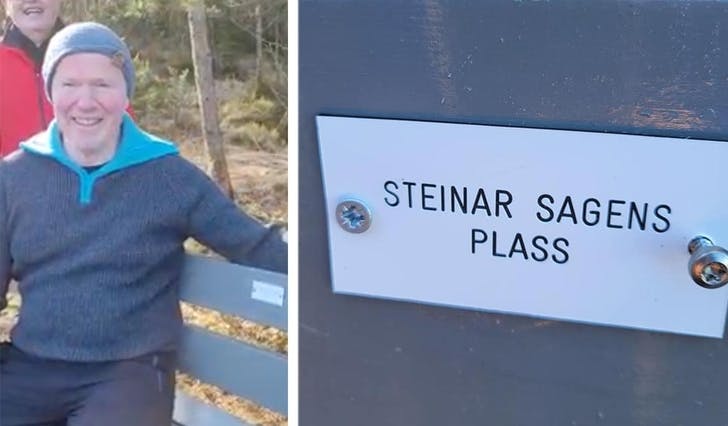 Steinar Sagens plass er no skilta. (Foto: Harald Nøss)
