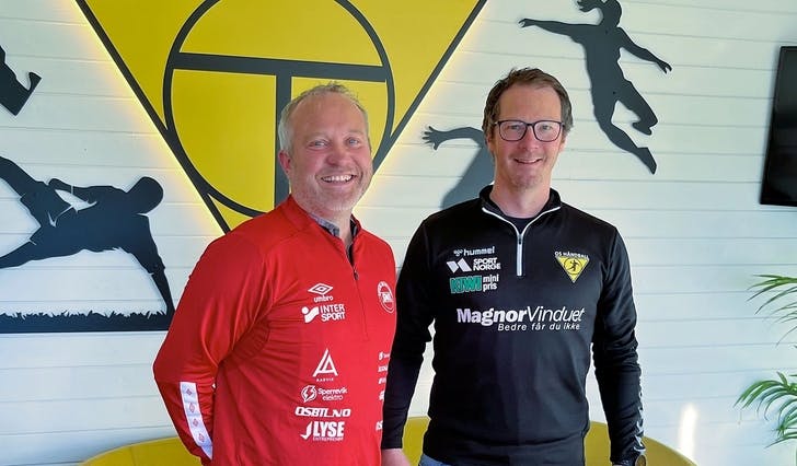 Kenneth Husebø (t.v.) og Christian Bugge er einige om vegen vidare for ungdomane i Søre Neset og Os Handball.